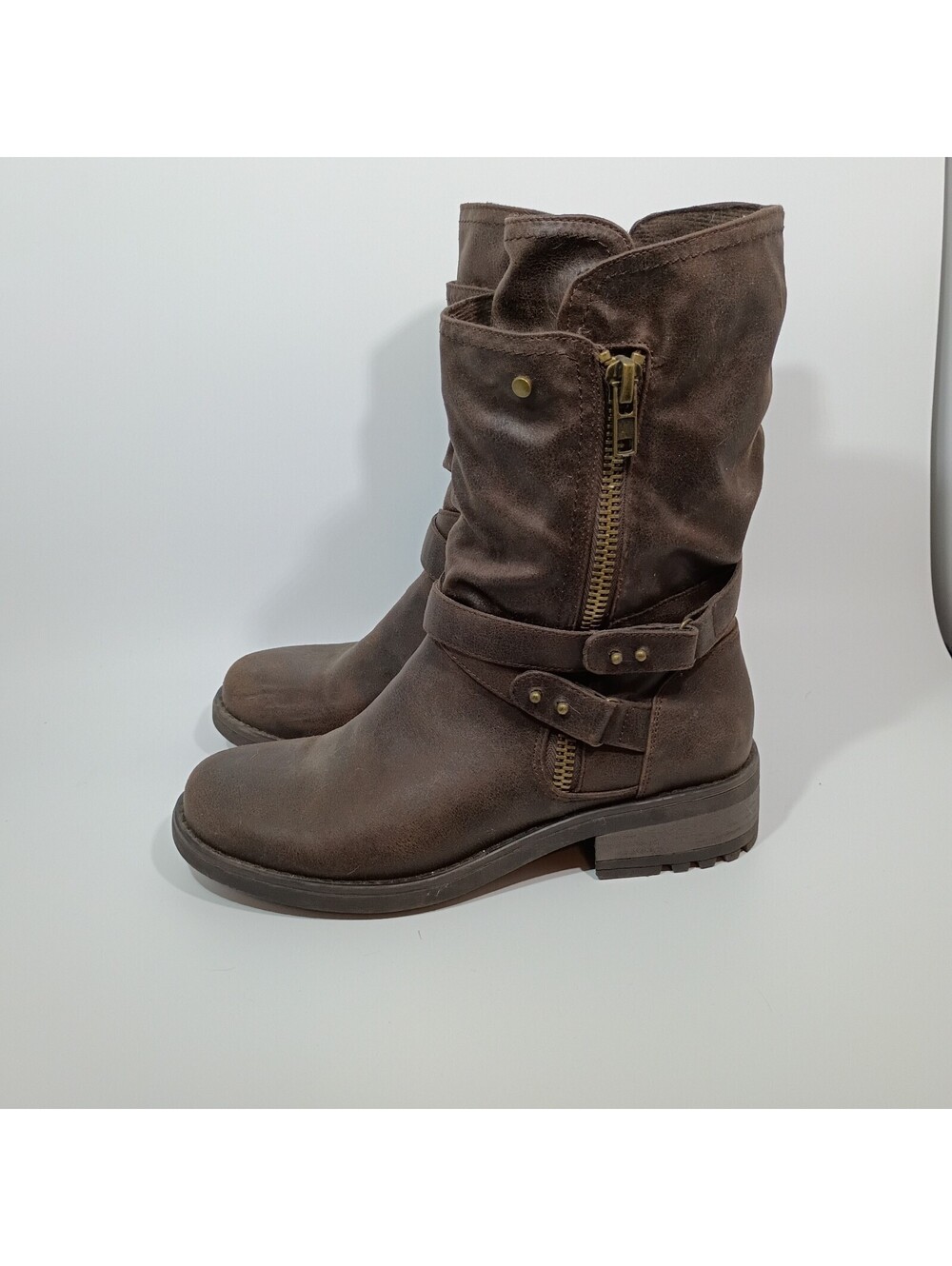 CARLOS BY CARLOS SANTANA Sawyer Brown  Mid Calf Boot Size 9.5 Moto Biker